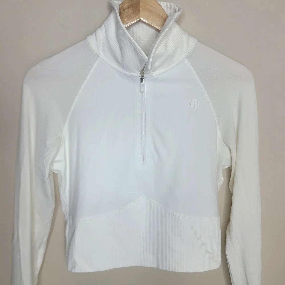 Lululemon Take It In Stride Half Zip Long Sleeve Crop Top‎ White Womens 8